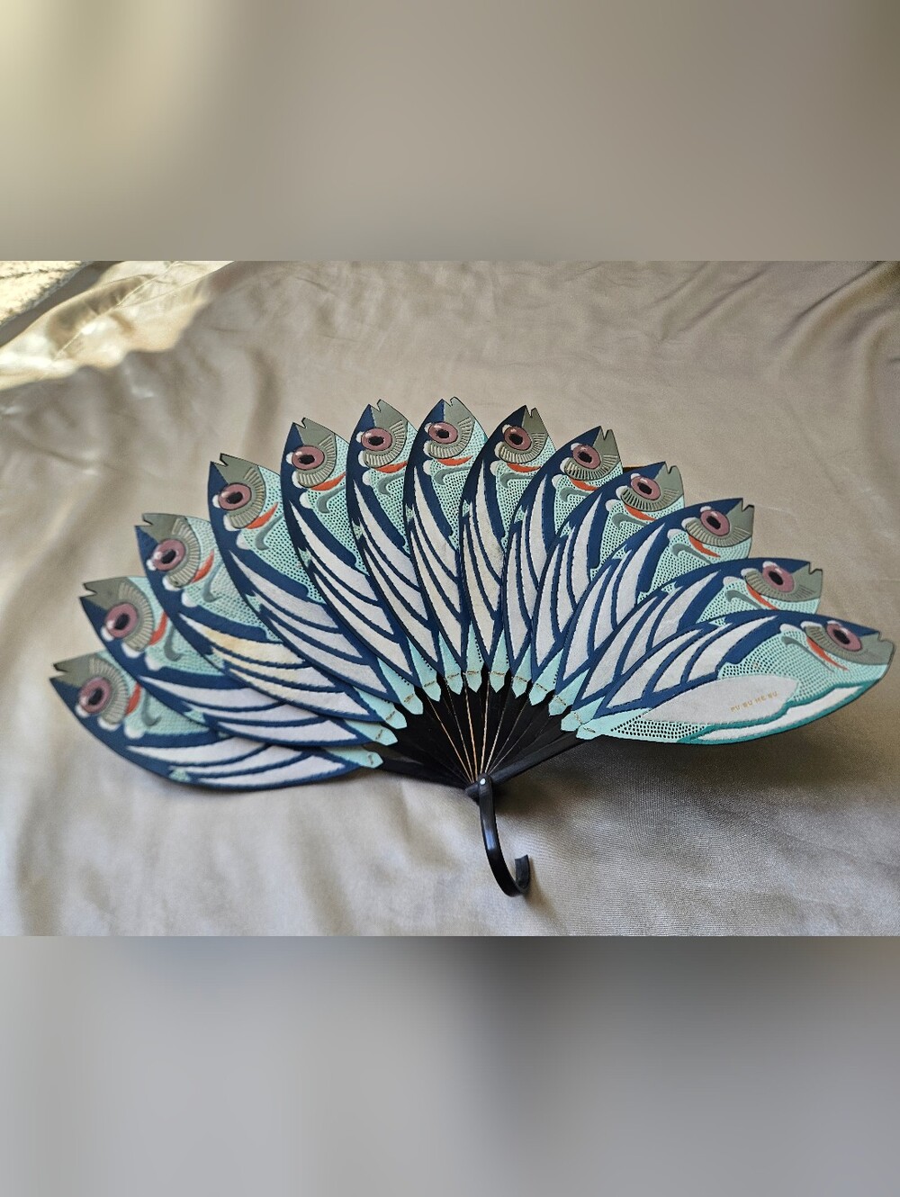 Decorative Fish Fan Wall Hook - Blue and Cream